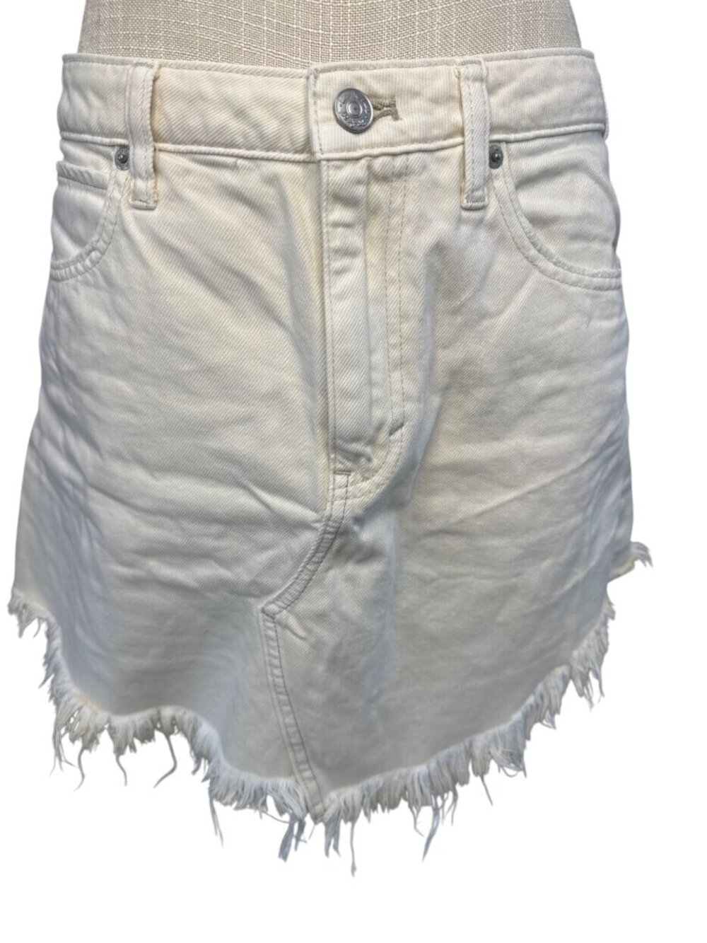 Free People We The Free White Denim Frayed Hem Mini Skirt Size 28